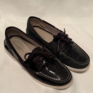 Sperry Black Patent Leather and Suede Loafers